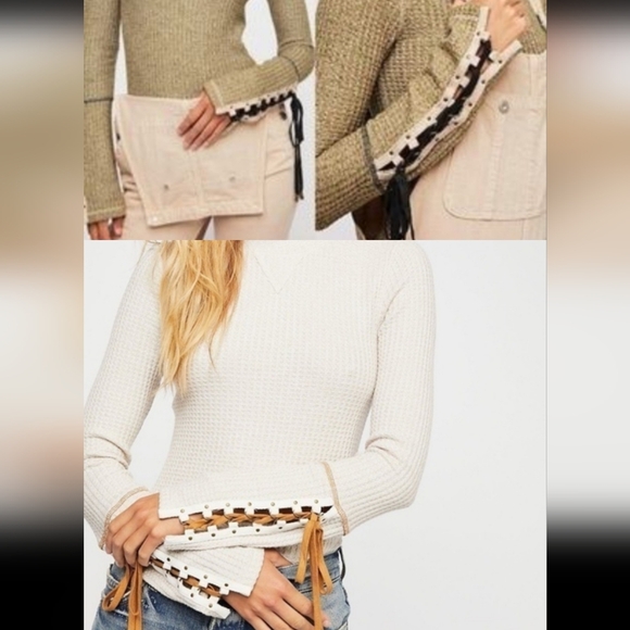 Free People Mountaineer Thermal Top lace-Up Tie Cuff Long Sleeve - Picture 12 of 12